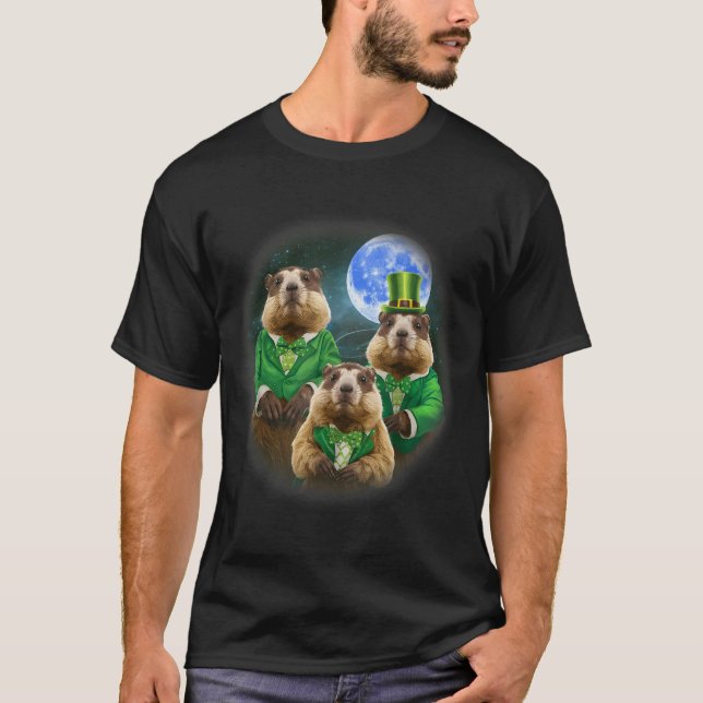Rolig tre Groundhog Moon 3 Groundhog Head St Pat T Shirt (Framsida)