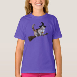 Rolig trefärgad katt häxa barn- t shirt