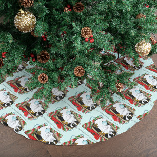 Rolig trefärgad katt julklappslåda julgransmatta borstad polyester