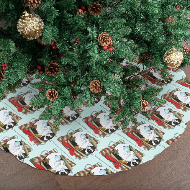Rolig trefärgad katt julklappslåda julgransmatta borstad polyester (Skapare uppladdad)