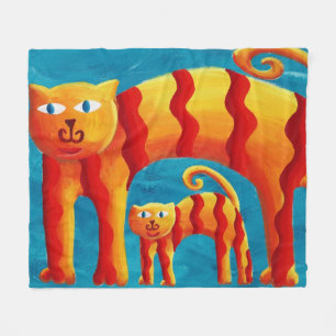 Rolig trendig fantasifull böjd katt och kattunge fleecefilt