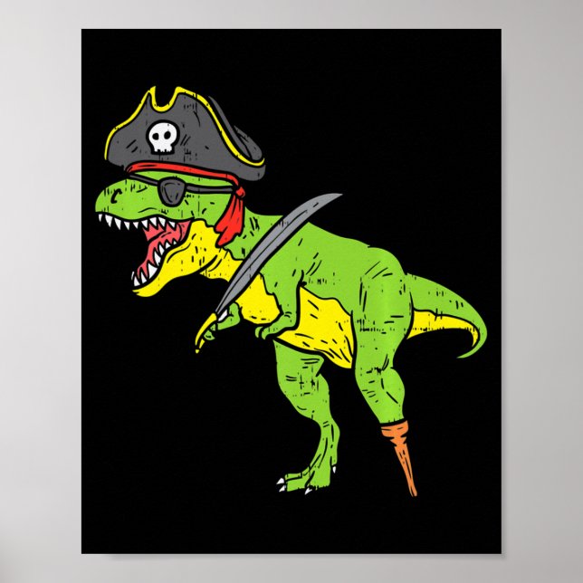 Rolig TRex Pirat Dinosaurie Dino Söt Halloween Kos Poster (Framsidan)