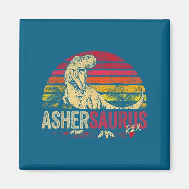 Rolig Tröja Asher Saurus Dinosaur Rex Namn Magnet (Framsidan)