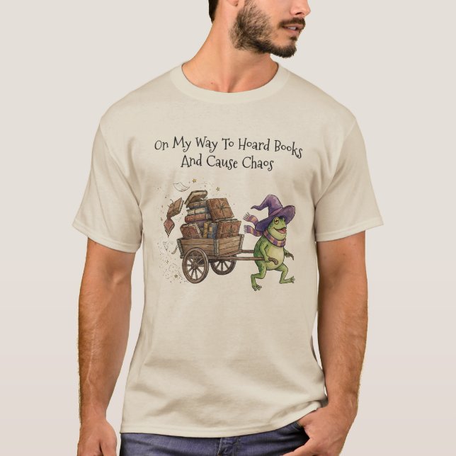 Rolig Trollkarl Groda Samlar Böcker Läsning T Shirt (Framsida)
