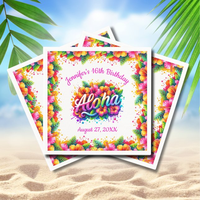 Rolig Tropisk Aloha Födelsedagsfest Luau-firande Pappersservett (Skapare uppladdad)