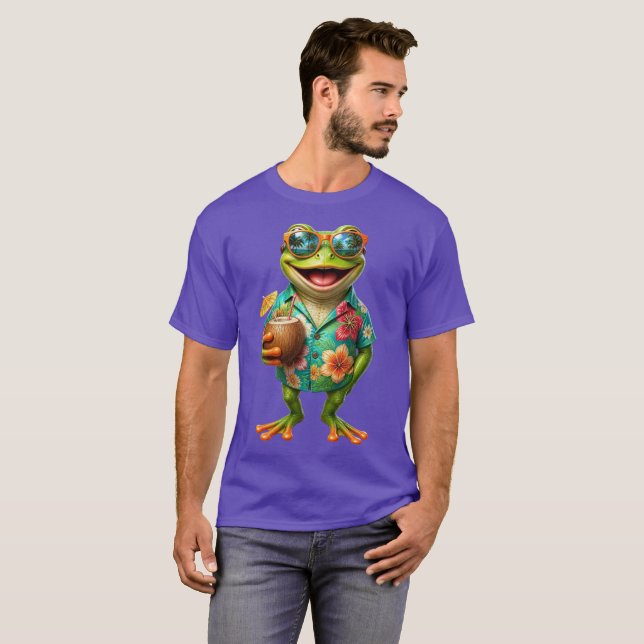 Rolig Tropisk Groda Hawaiiansk Tröja Grafisk T-Shi (Hel framsida)
