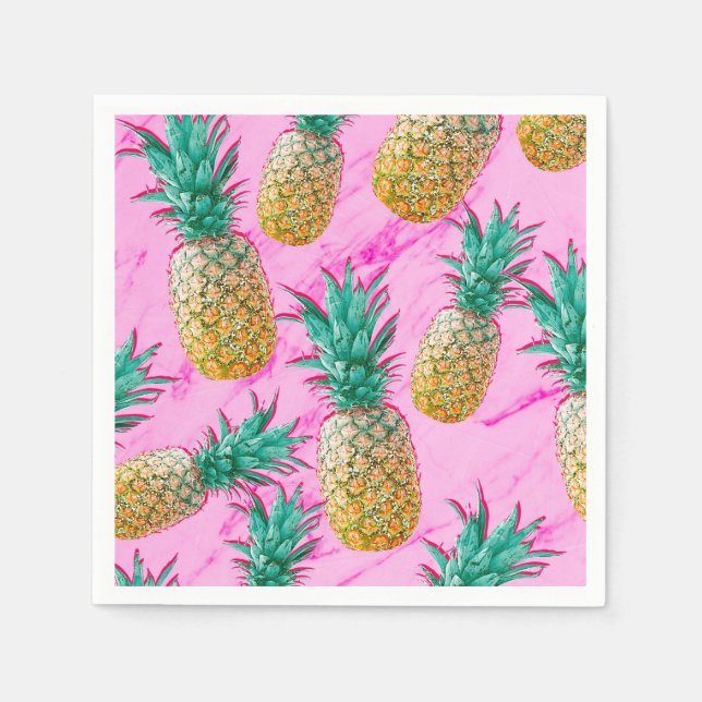 Rolig Tropisk Pineapples & Rosa Marble Chic Fest Pappersservett (Framsidan)