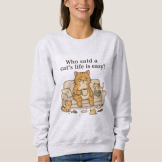 Rolig Trött Katt Kaffe Illustration Tröja