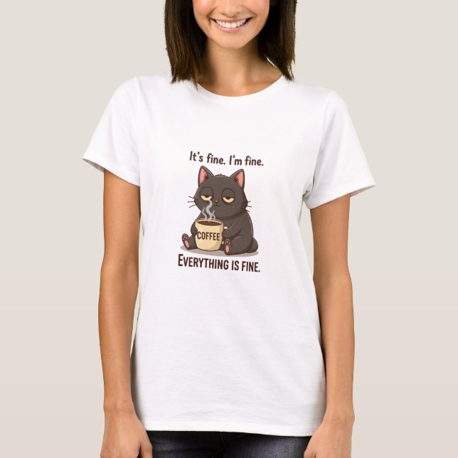 Rolig Trött Katt Kaffe T-Shirt för Kvinnor (Framsida)