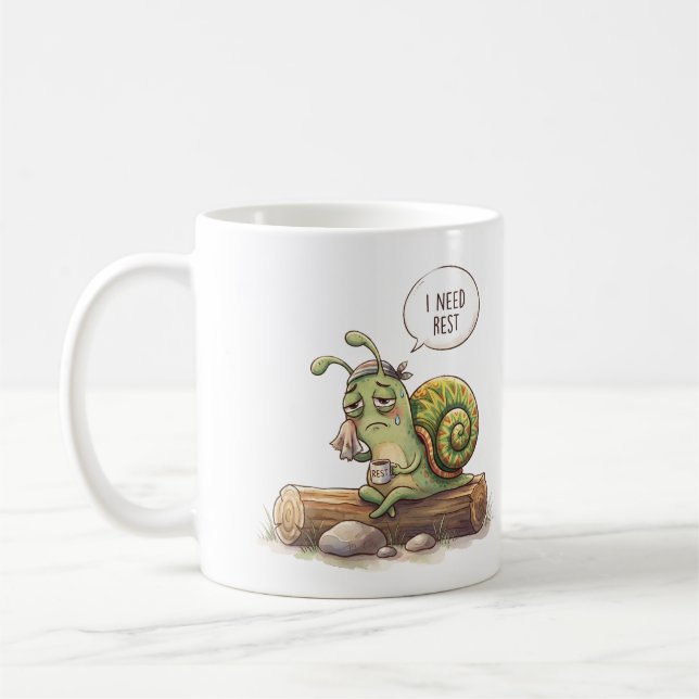 Rolig Trött Snigel "Jag Behöver Vila" Söt Illustra Kaffemugg (Vänster)