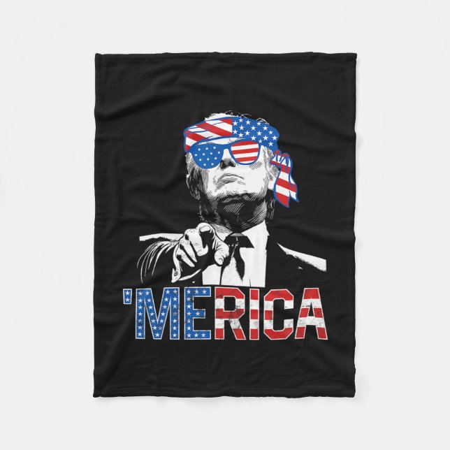 Rolig Trump 4:e Juli Merica Amerikansk Flagga Solg Fleecefilt (Framsidan)