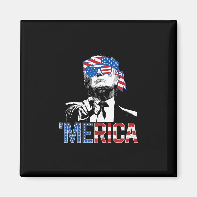 Rolig Trump 4:e Juli Merica Amerikansk Flagga Solg Magnet (Framsidan)