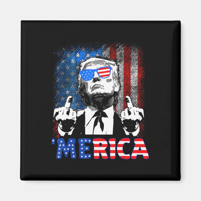 Rolig Trump 4 juli Merica Amerikansk Flagga Solgla Magnet (Framsidan)