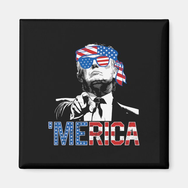 Rolig Trump 4 juli Merica Amerikansk Flagga Solgla Magnet (Framsidan)