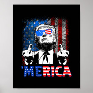 Rolig Trump 4 juli Merica Amerikansk Flagga Solgla Poster