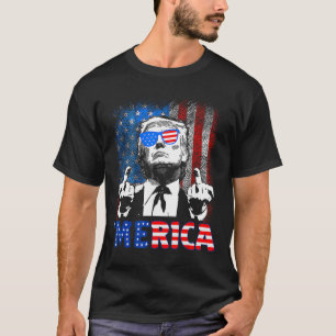 Rolig Trump 4 juli Merica Amerikansk Flagga Solgla T Shirt