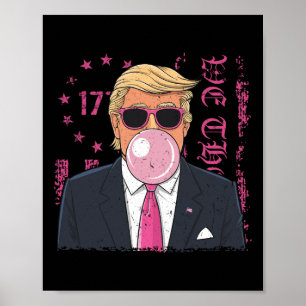 Rolig Trump Bubble Gum Retro Rosa Usa Flagga Patri Poster