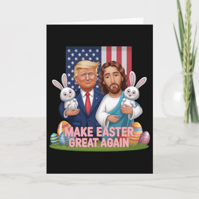 Rolig Trump Gör Påsken Stor Igen Kaninjakt Ägg Kort (Framsida)
