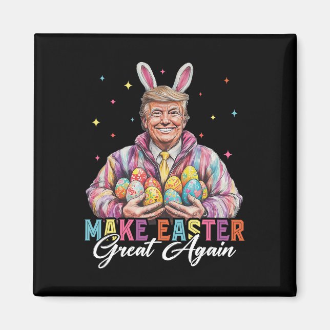 Rolig Trump Gör Påsken Större Igen Kanin Jakt Ägg Magnet (Framsidan)