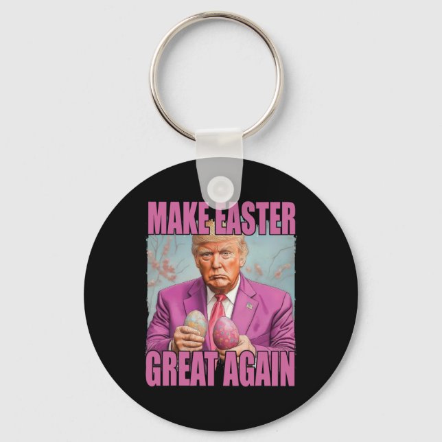 Rolig Trump Håll Ägg Gör Påsken Större Igen  Nyckelring (Framsida)