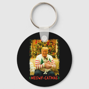 Rolig Trump jul kattälskare Meowy Catmas katt Nyckelring
