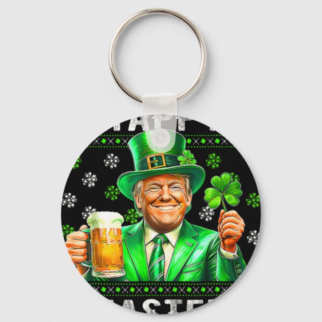 Rolig Trump Påsk Förvirrad St Patricks Day Män Kvi Nyckelring (Framsida)