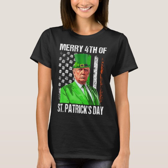 Rolig Trump Shamrock-hatt Glad 4:e St Patrick T Shirt (Framsida)