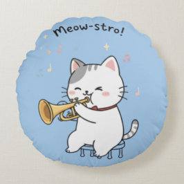 Rolig Trumpet Katt – Söt Feline Jazz Rund Kudde