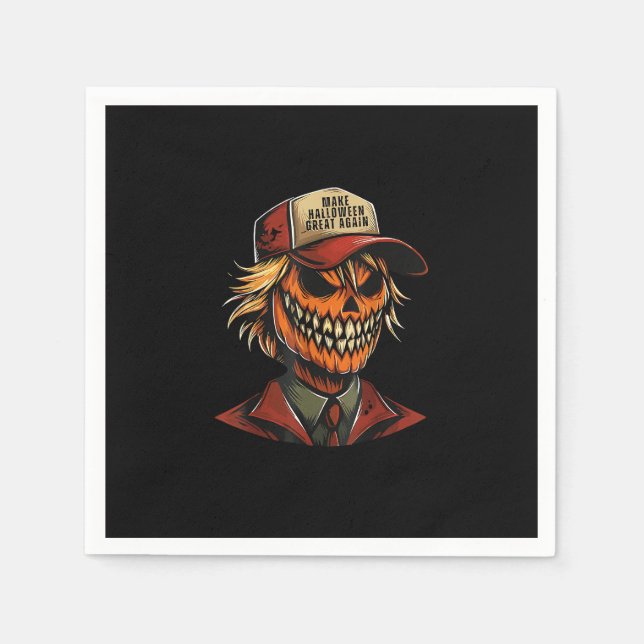 Rolig Trumpkin Pumpa Skelett Gör Halloween Stor Pappersservett (Framsidan)