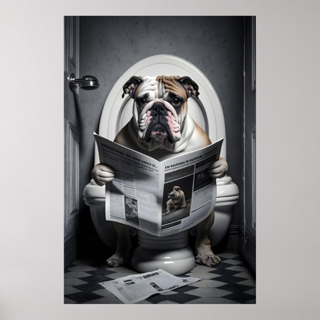 Rolig tryck Bulldog Badrum Toalett Väggkonst (Framsidan)