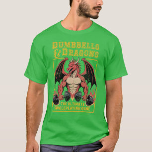 Rolig ttrpg dnd gym träning Dumbbells och Drakar T Shirt