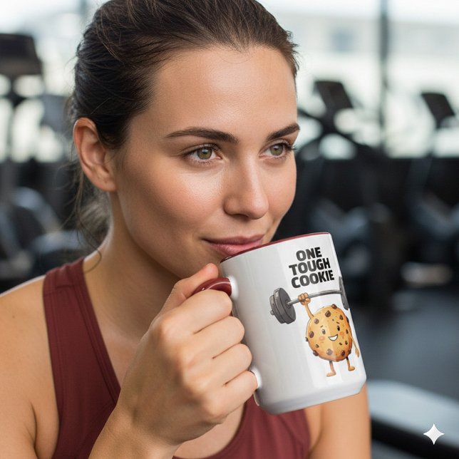 Rolig Tuff Kaka Stång Lyftning Mugg (Funny One Tough Cookie Two-Tone 15oz Mug Cover Photo)