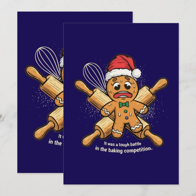 Rolig "Tuff Kamp" Pepparkaksgubbe Jul Julkort (Fram/baksida)