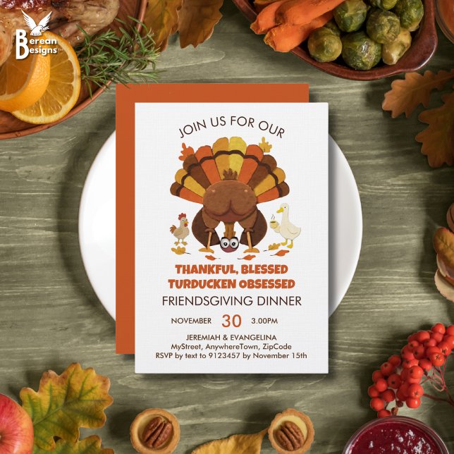 Rolig Turducken FRIENDSGIVING Middag Inbjudningar (Funny THANKFUL BLESSED TURDUCKEN OBSESSED Friendsgiving Dinner Invitation for family and friends.)
