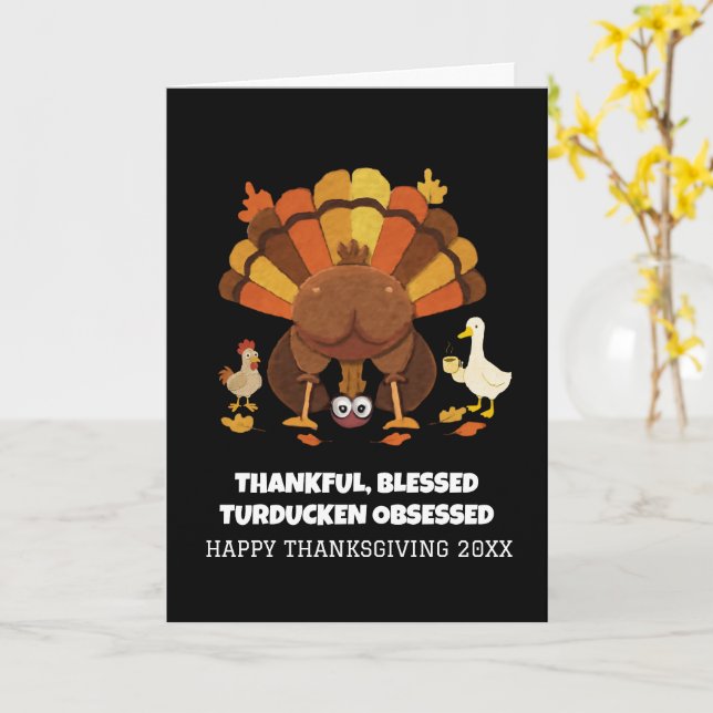 Rolig Turducken Thanksgiving Kort (Gul blomma)