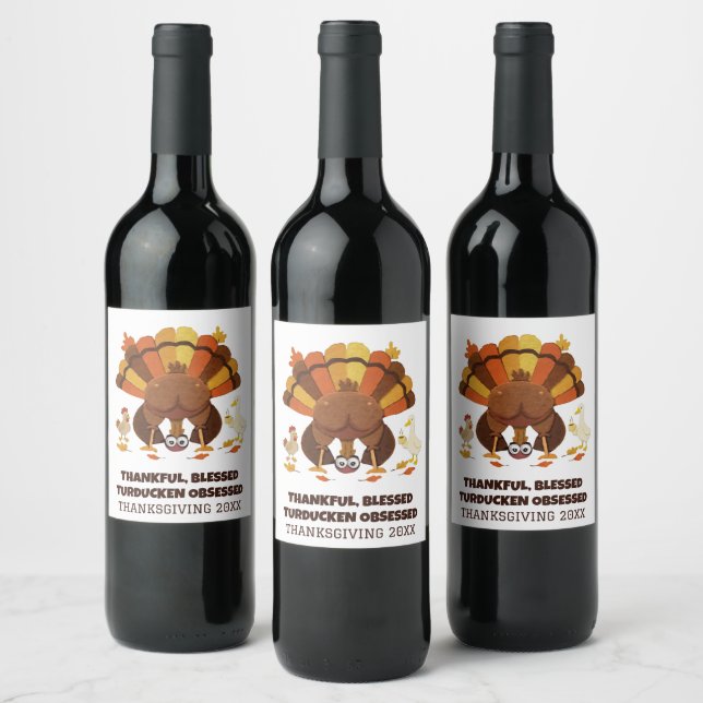Rolig Turducken Thanksgiving Vinflaska Etikett (Flaskor)