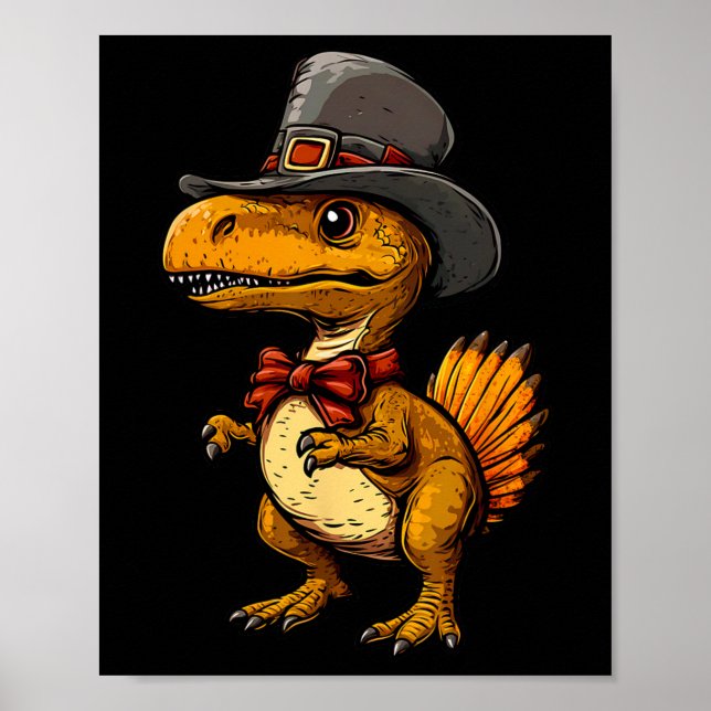 Rolig Turkiet Dinosaurie Thanksgiving Söt Turkeysa Poster (Framsidan)