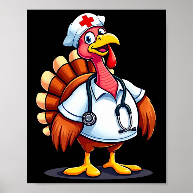 Rolig Turkiet Sjuksköterska Tecknad Cartoon Thanks Poster (Framsidan)