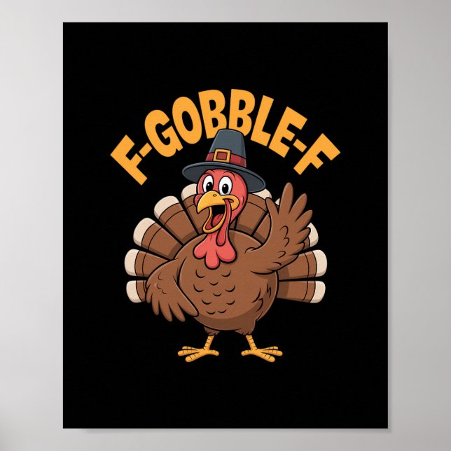 Rolig Turkkyrka Pilgrimhatt F Gobble F Tacksgiving Poster (Framsidan)