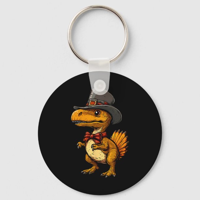 Rolig Turkos Dinosaur Thanksgiving Söt Turkeysaur Nyckelring (Framsida)