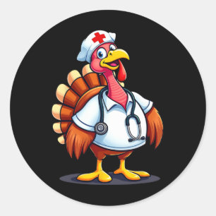 Rolig Turkos Sjuksköterska Tecknad Bild Thanksgivi Runt Klistermärke