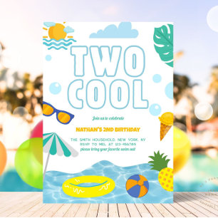Rolig Två Cool Pojke 2-års Födelsedags Pool Sommar Inbjudningar