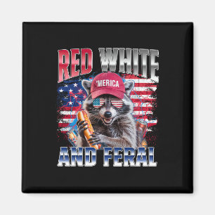 Rolig Tvättbjörn 4:e Juli USA Patriotisk Röd Vit Magnet