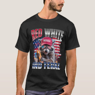 Rolig Tvättbjörn 4:e Juli USA Patriotisk Röd Vit T Shirt
