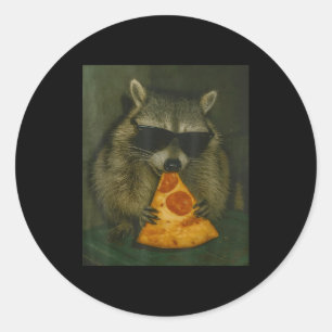 Rolig Tvättbjörn Äter Pizza Djur Meme Män Kvinnor Runt Klistermärke
