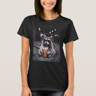 Rolig tvättbjörn dricker iskaffe djur meme män t shirt