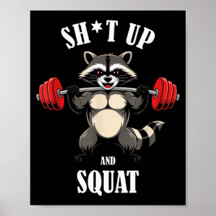 Rolig Tvättbjörn Fitness Squatting Träning Viktlyf Poster