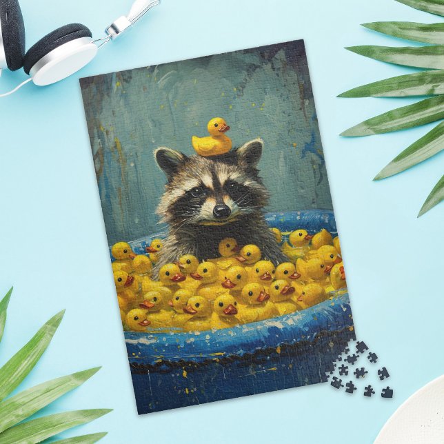 Rolig Tvättbjörn Gummianka Pool Pusselspel Pussel (Skapare uppladdad)