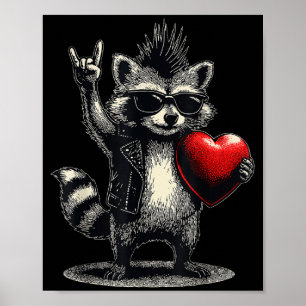 Rolig Tvättbjörn Hjärtpunk Rock Alla Hjärtans Dag  Poster