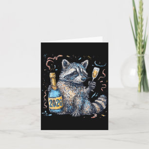 Rolig Tvättbjörn Med Champagne Disco Boll Nyår  Kort
